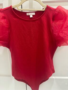 GB Red Puff-Sleeve Bodysuit Top